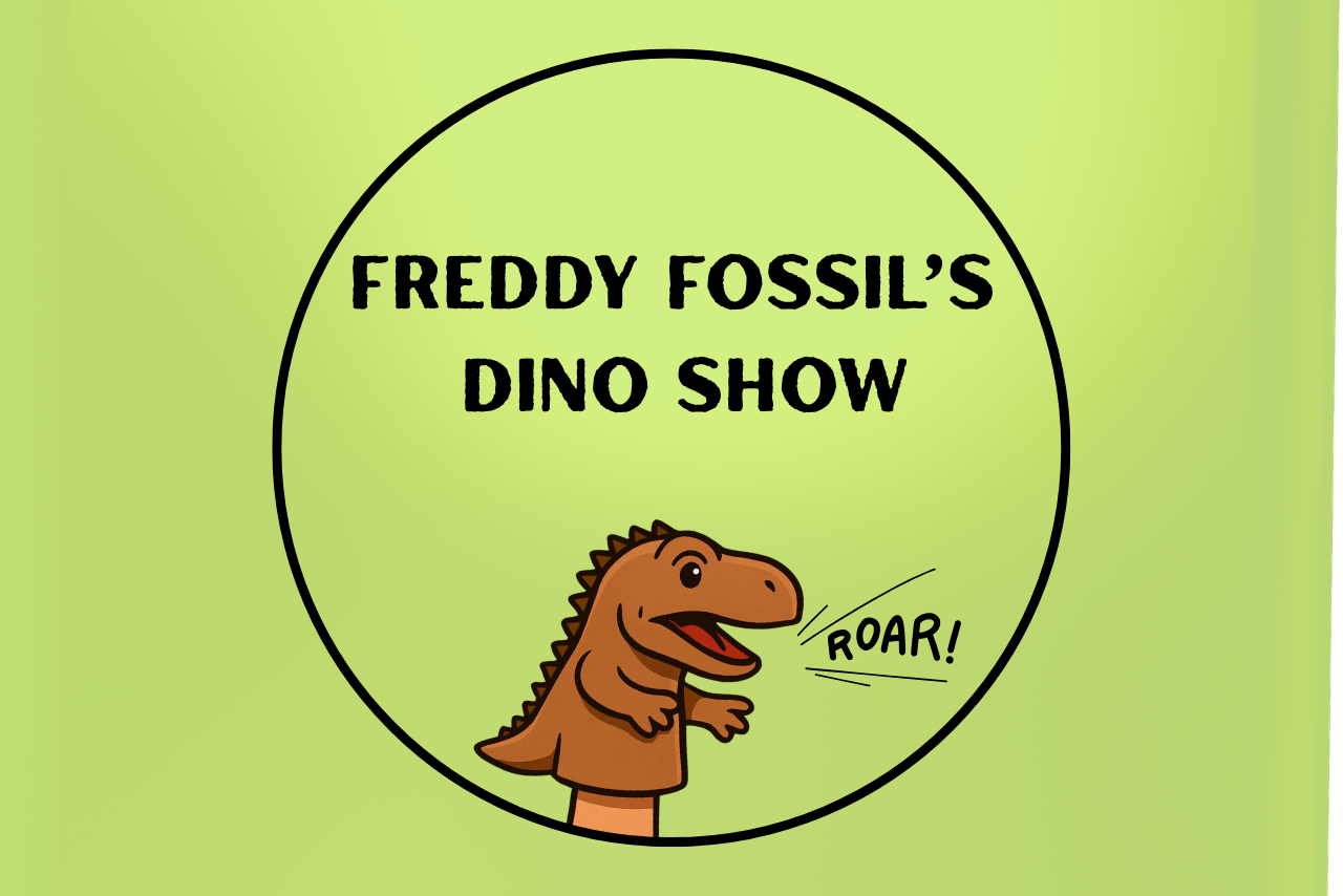 Freddy Fossil's Dino Show with a dinosaur puppet