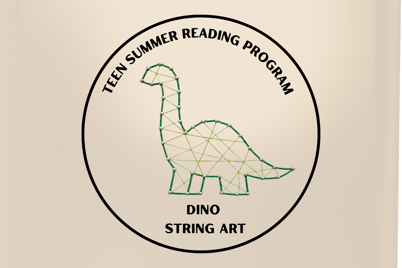 Teen Summer Reading Program Dino String art with a green string art Brachiosaurus.