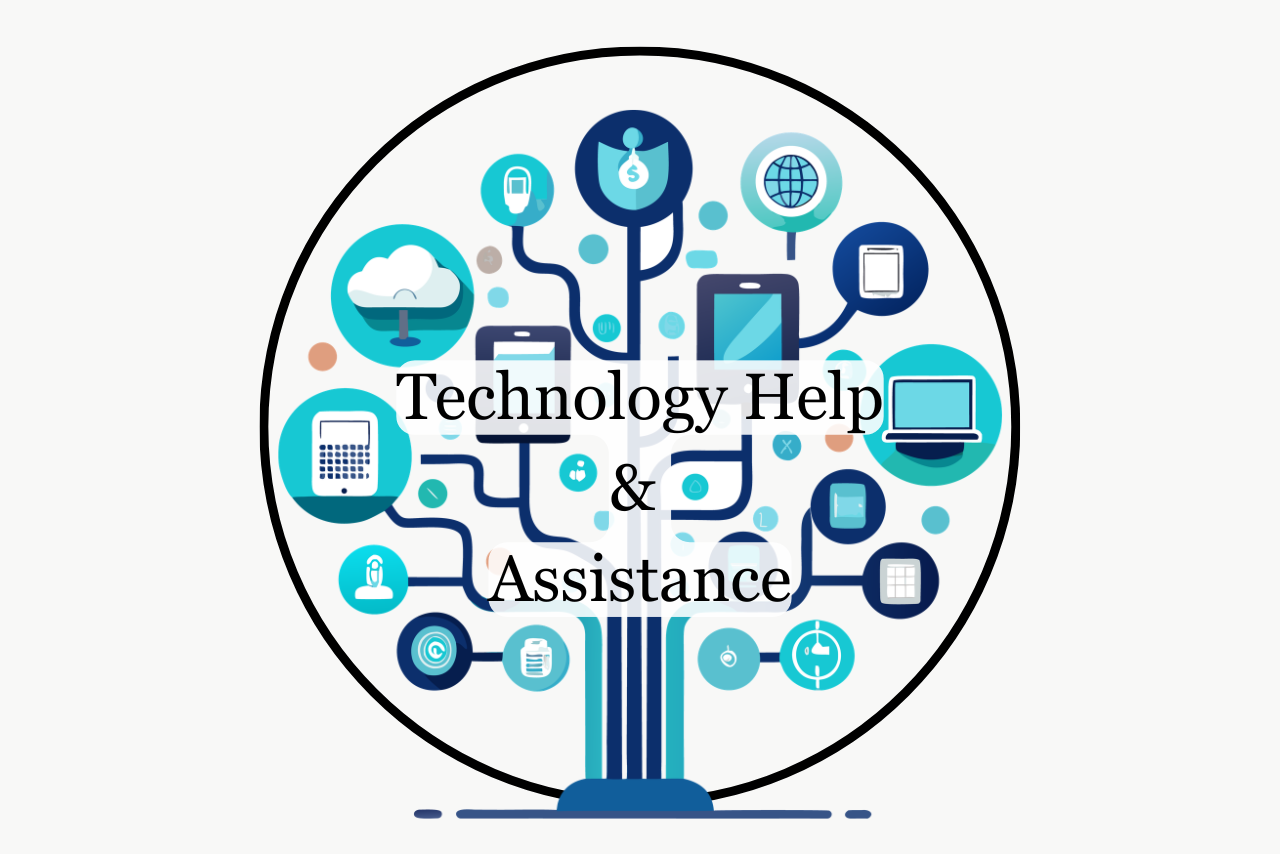 A technology web with devices and other types of technology. 